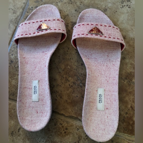 Prada Slide Round Toe Sandals Metal Logo 38/8 - Picture 12 of 13